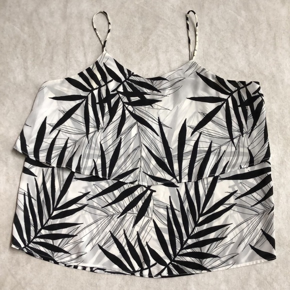Mossimo White Strap Tank With Black Palm Fronds Size XS - Picture 2 of 7